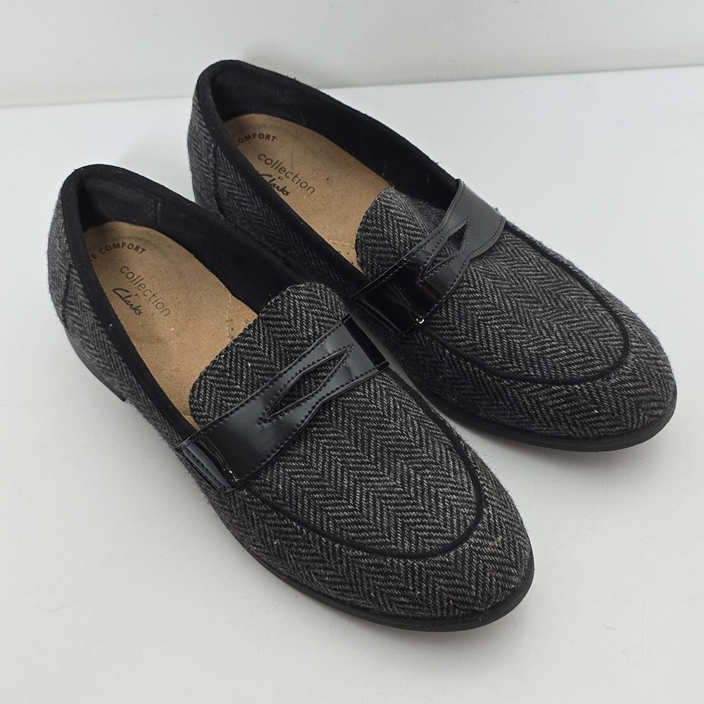 Clarks Collection Women's 8.5 M Loafers Gray Black Herringbone Comfort Office